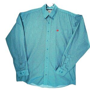 Cinch Micro Dot Button Down Western Shirt Turquoise Blue Cotton S Cowboy Rodeo